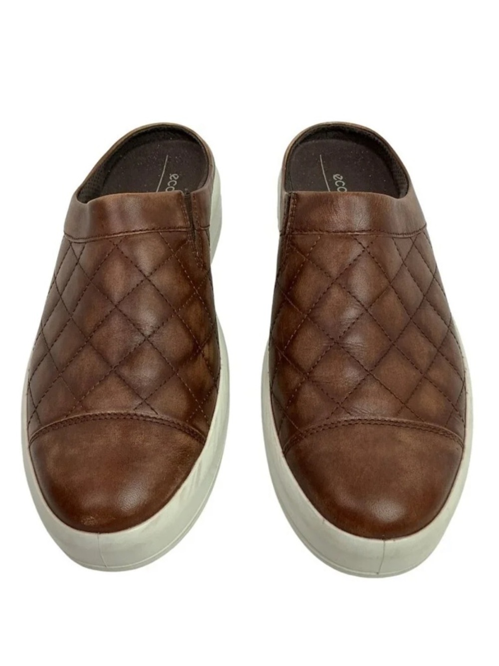 Ecco Woven Stitch Leather Slip-On Mules Sz 8